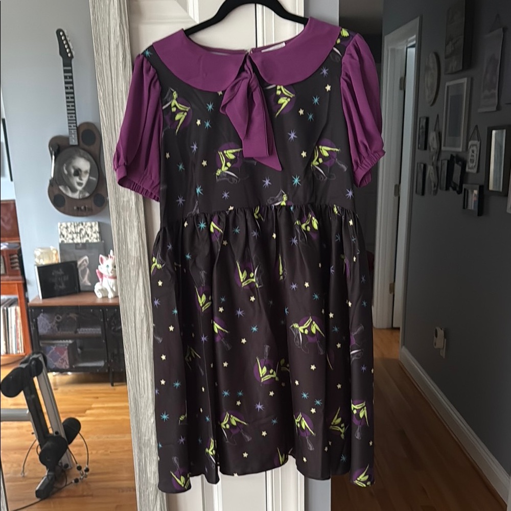 Unique Vintage Witch Purple and Black Star Print Dress